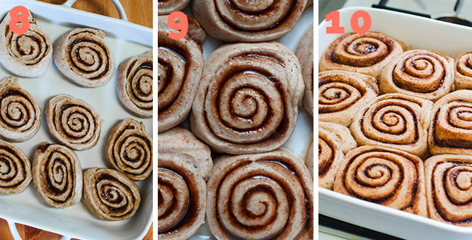 Steps 8 through 10 to make cinnamon rolls.