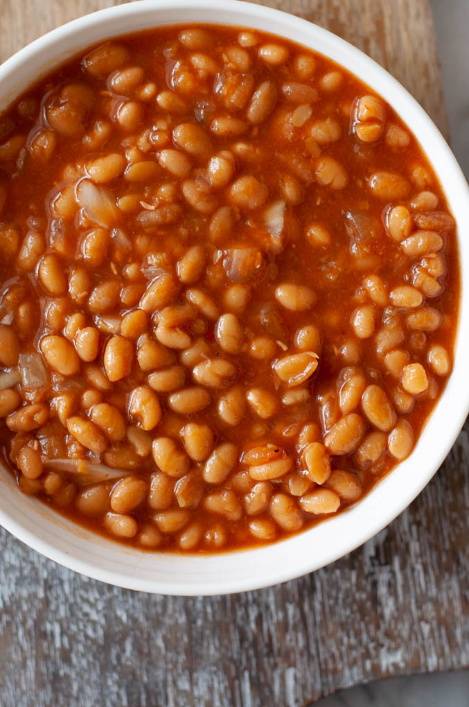 Close up of vegetarian baked beans