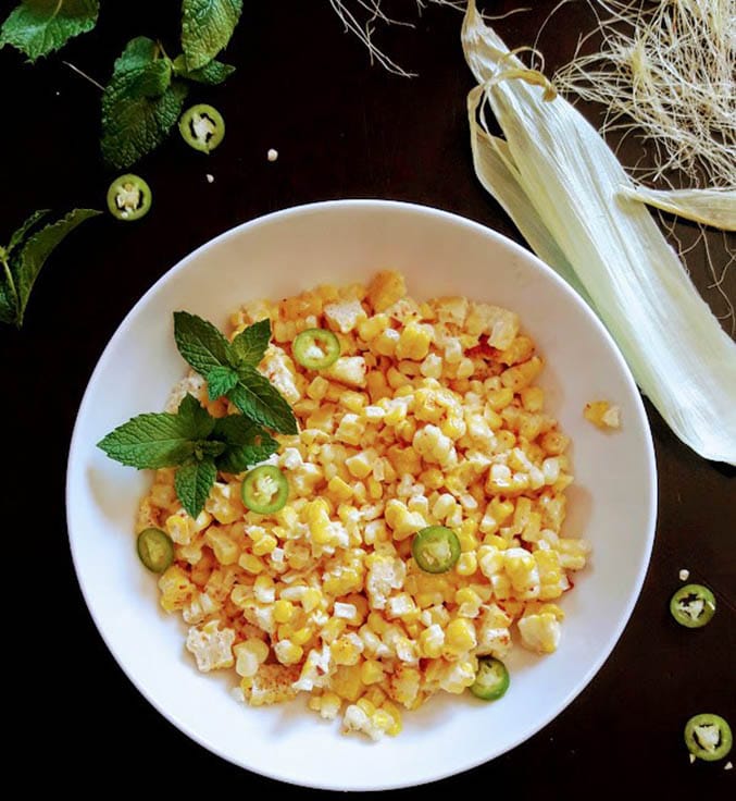 Corn in white bowl
