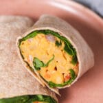 Close up of curry chickpeas in a wrap