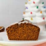 Gingerbread loaf cut to show interior texture.