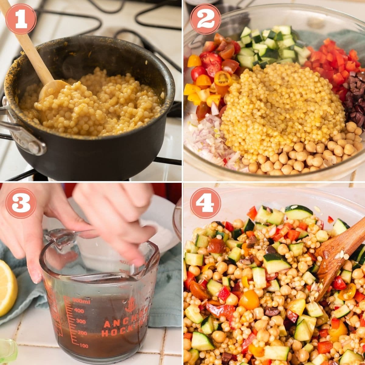Steps 1 through 4 to make couscous salad.