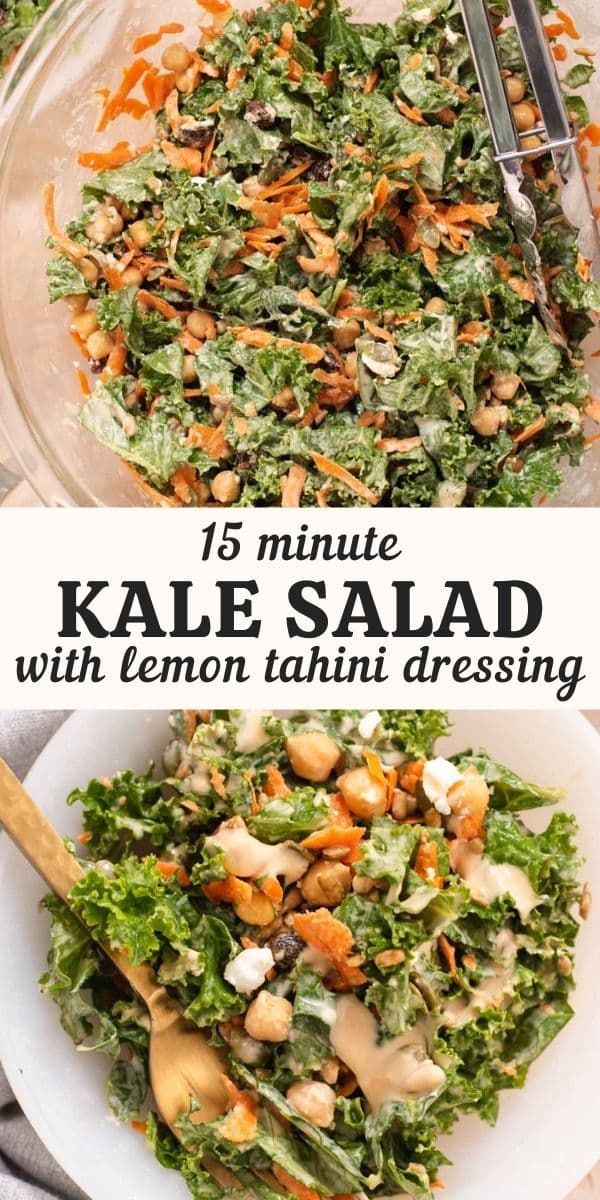 Kale Chickpea Salad with Lemon Tahini Dressing - Cozy Peach Kitchen