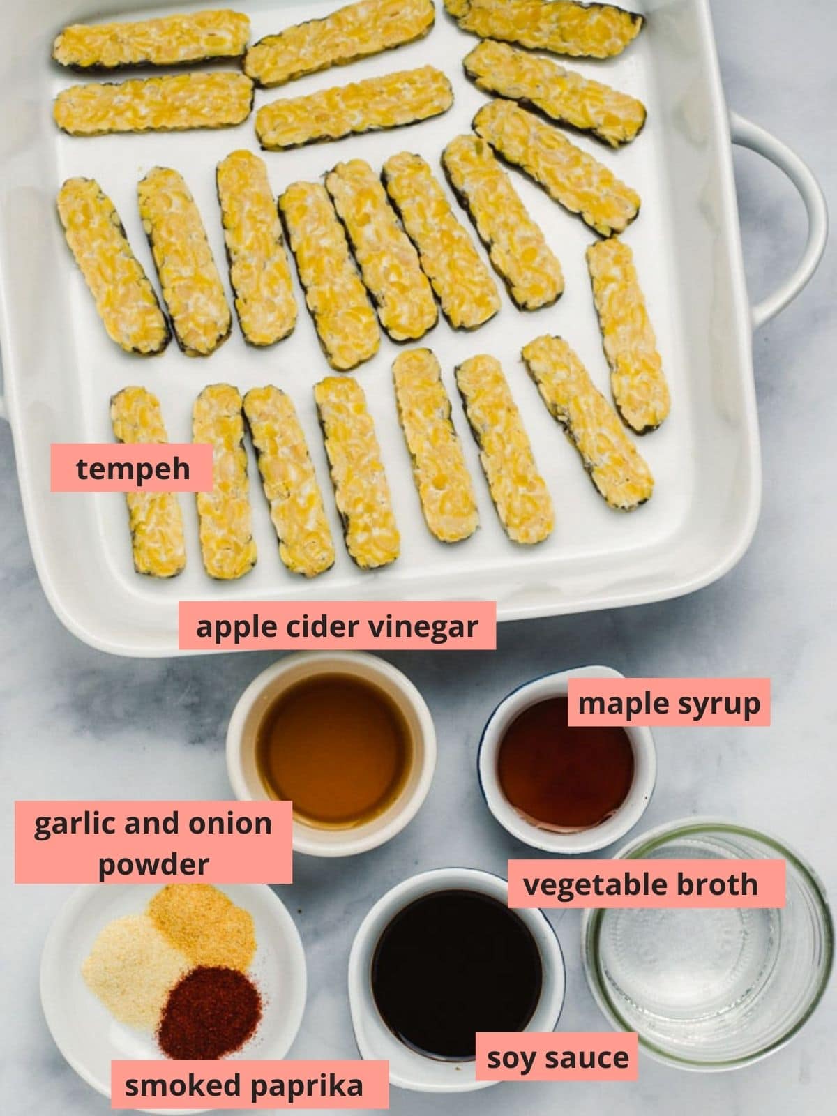 Labeled ingredients used to make tempeh bacon