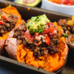 Close up of taco stuffed sweet potato