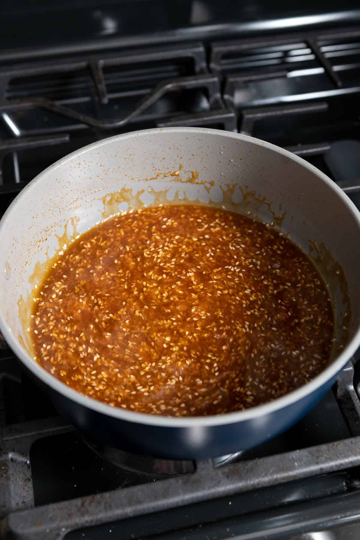 Sesame sauce in a sauce pot.