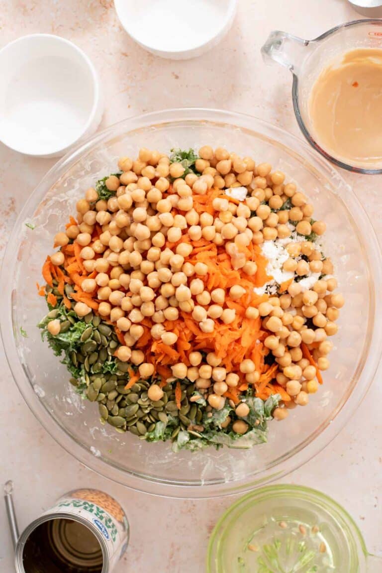 Kale Chickpea Salad with Lemon Tahini Dressing - Cozy Peach Kitchen