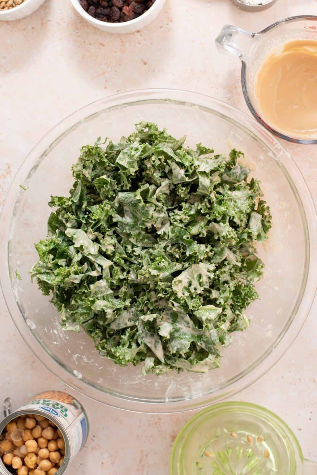 Kale Chickpea Salad with Lemon Tahini Dressing - Cozy Peach Kitchen