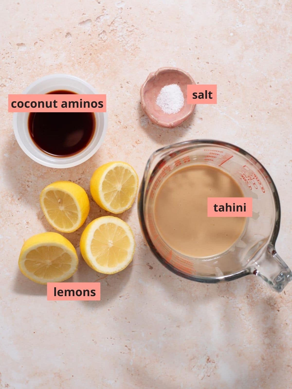 Ingredients used to make lemon tahini dressing