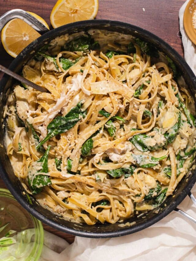 Vegan Spinach Artichoke Pasta Cozy Peach Kitchen