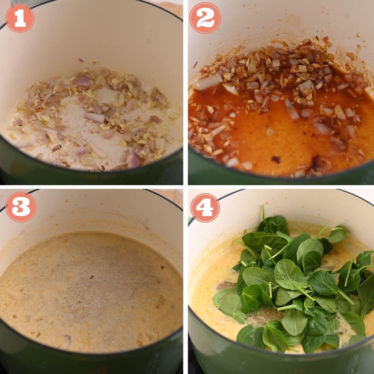 Steps 1 through 4 to make the soup