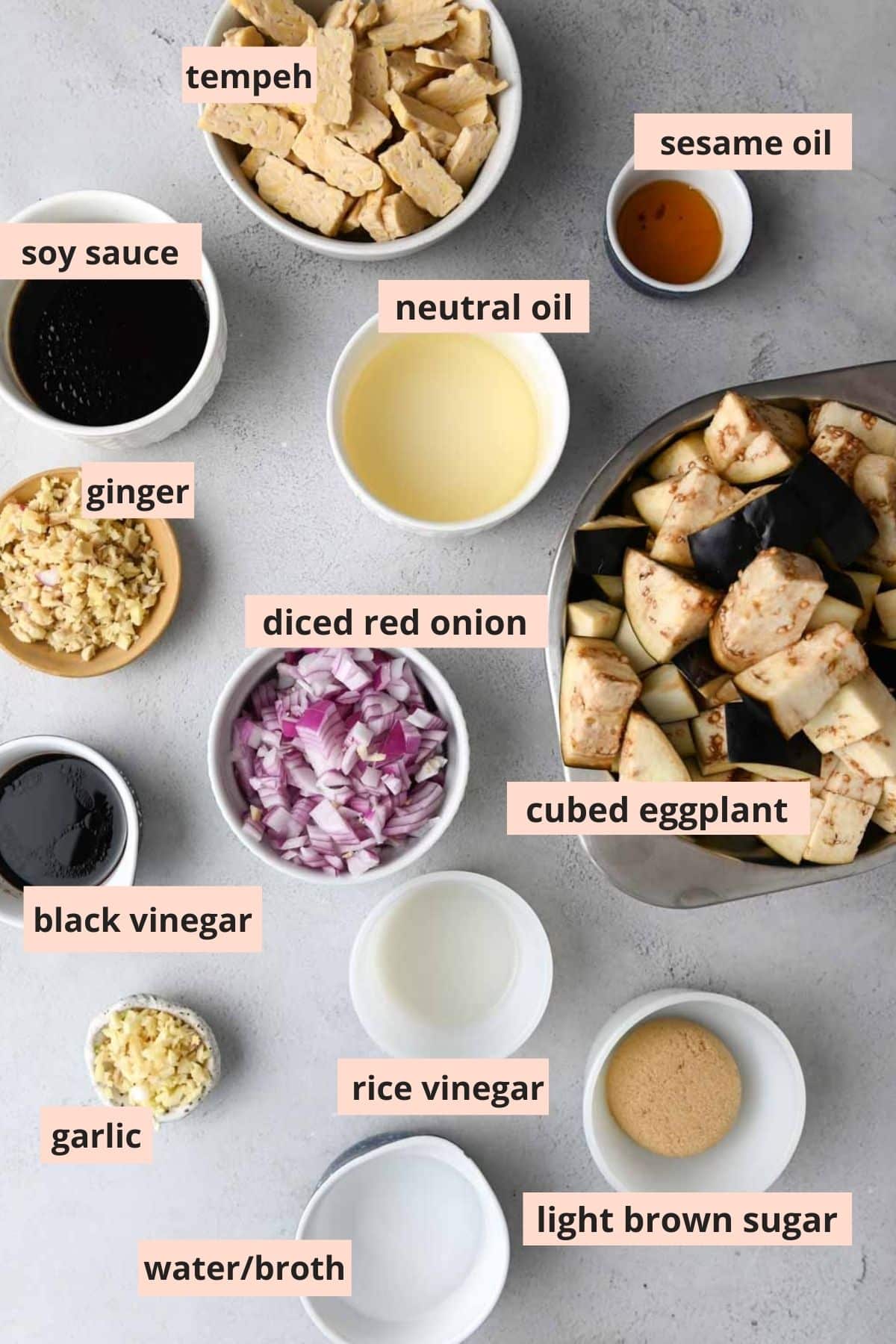 Labeled ingredients used to make the recipe.