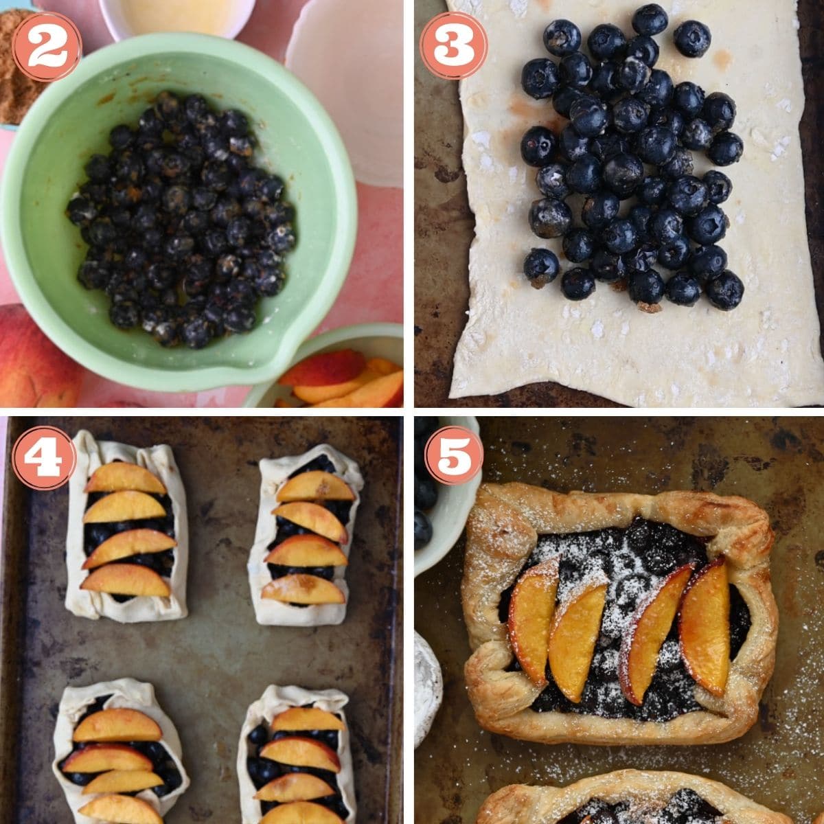 Steps 1 through 4 to make puff pastry tarts.
