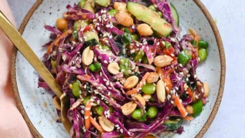 red cabbage salad with peanut dressing Edamame Salad with Peanut Dressing