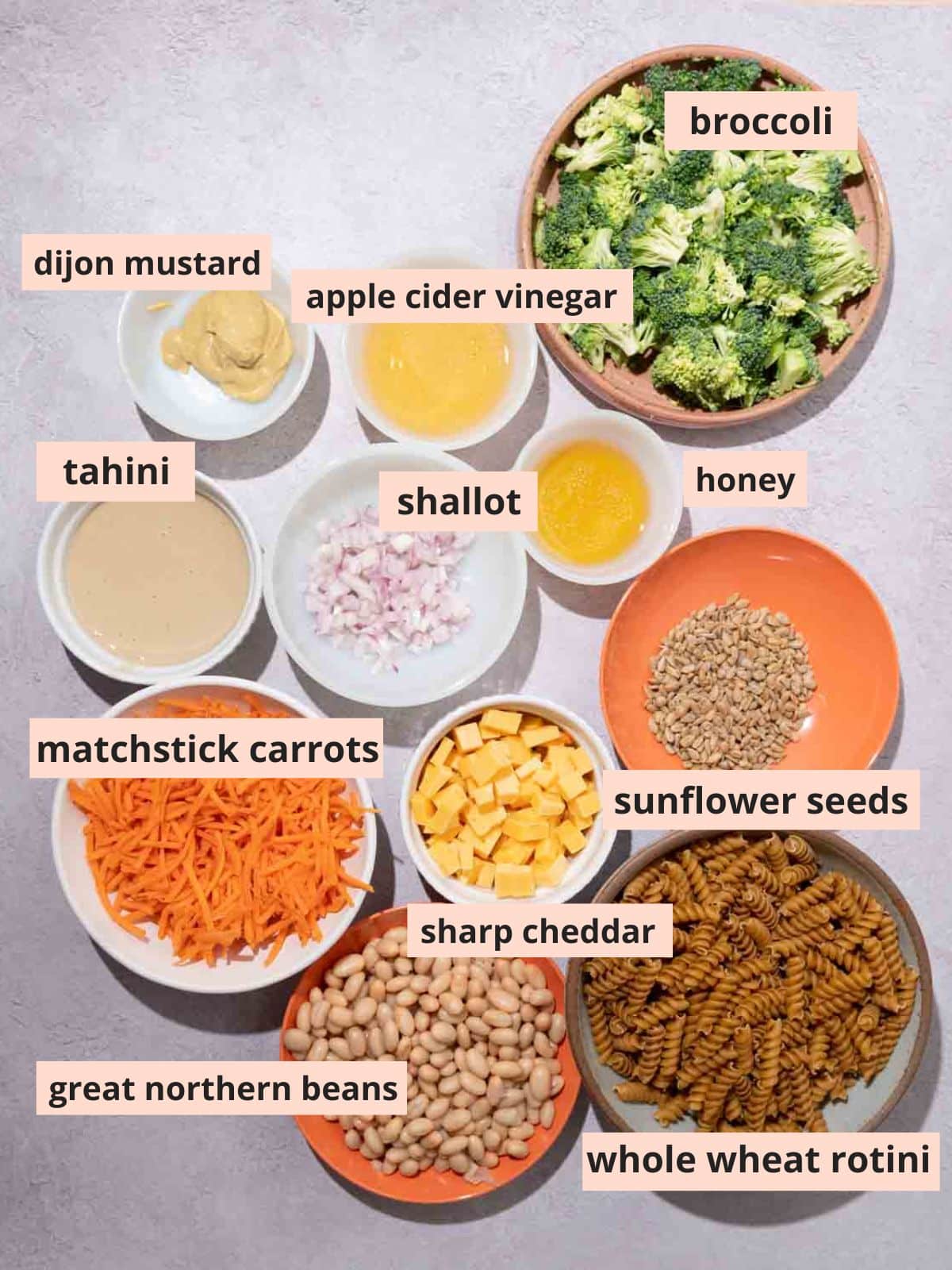 Labeled ingredients used to make the recipe.
