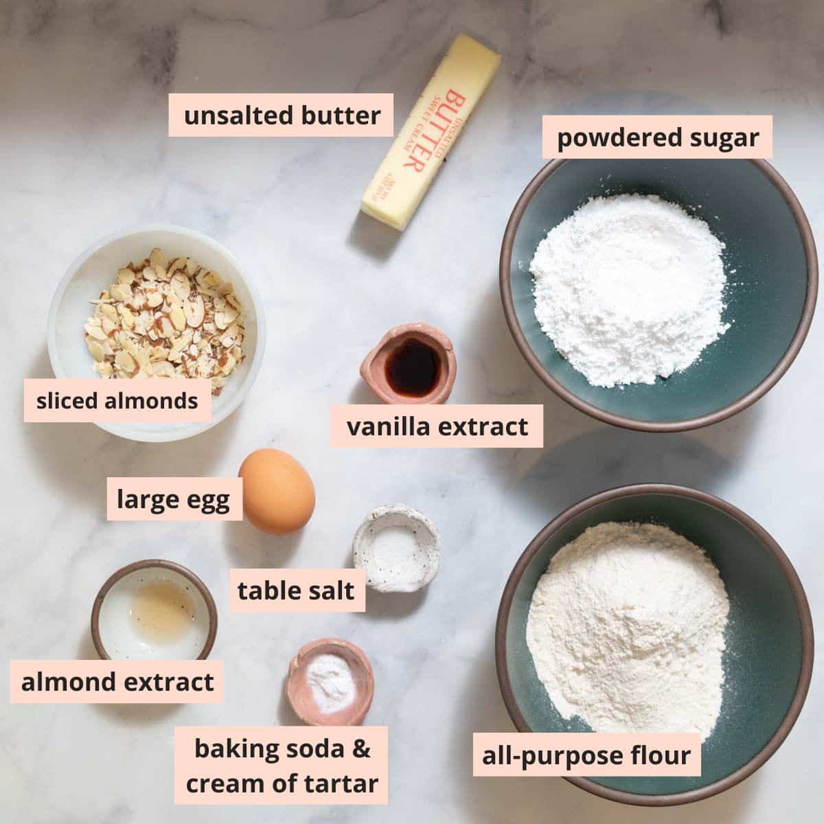 Labeled recipe ingredients.
