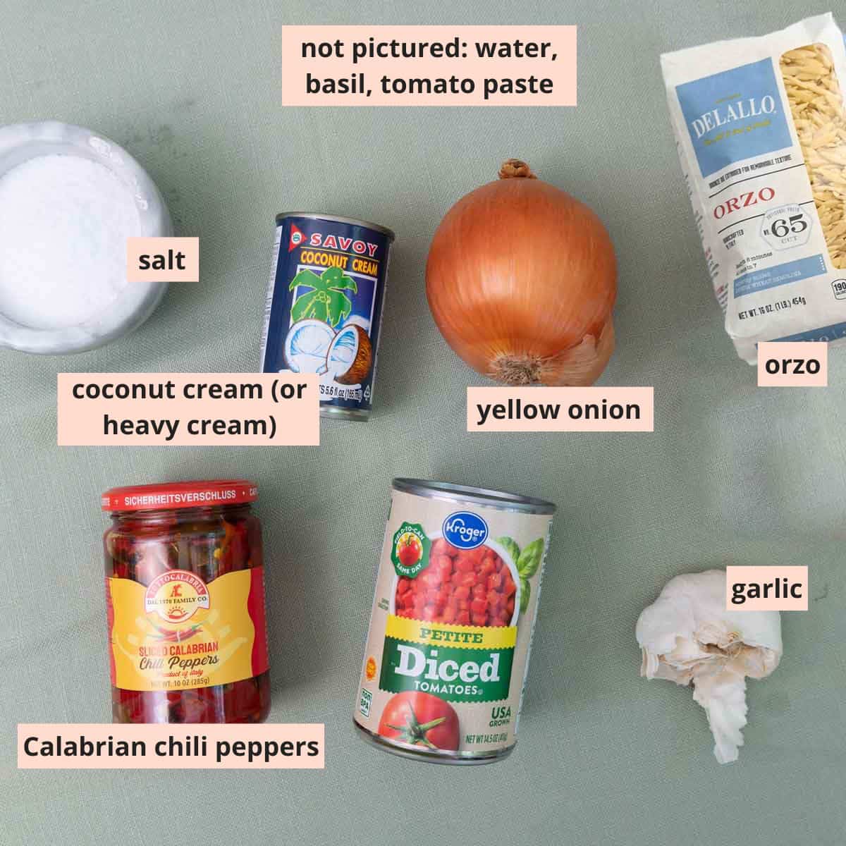 Labeled recipe ingredients.