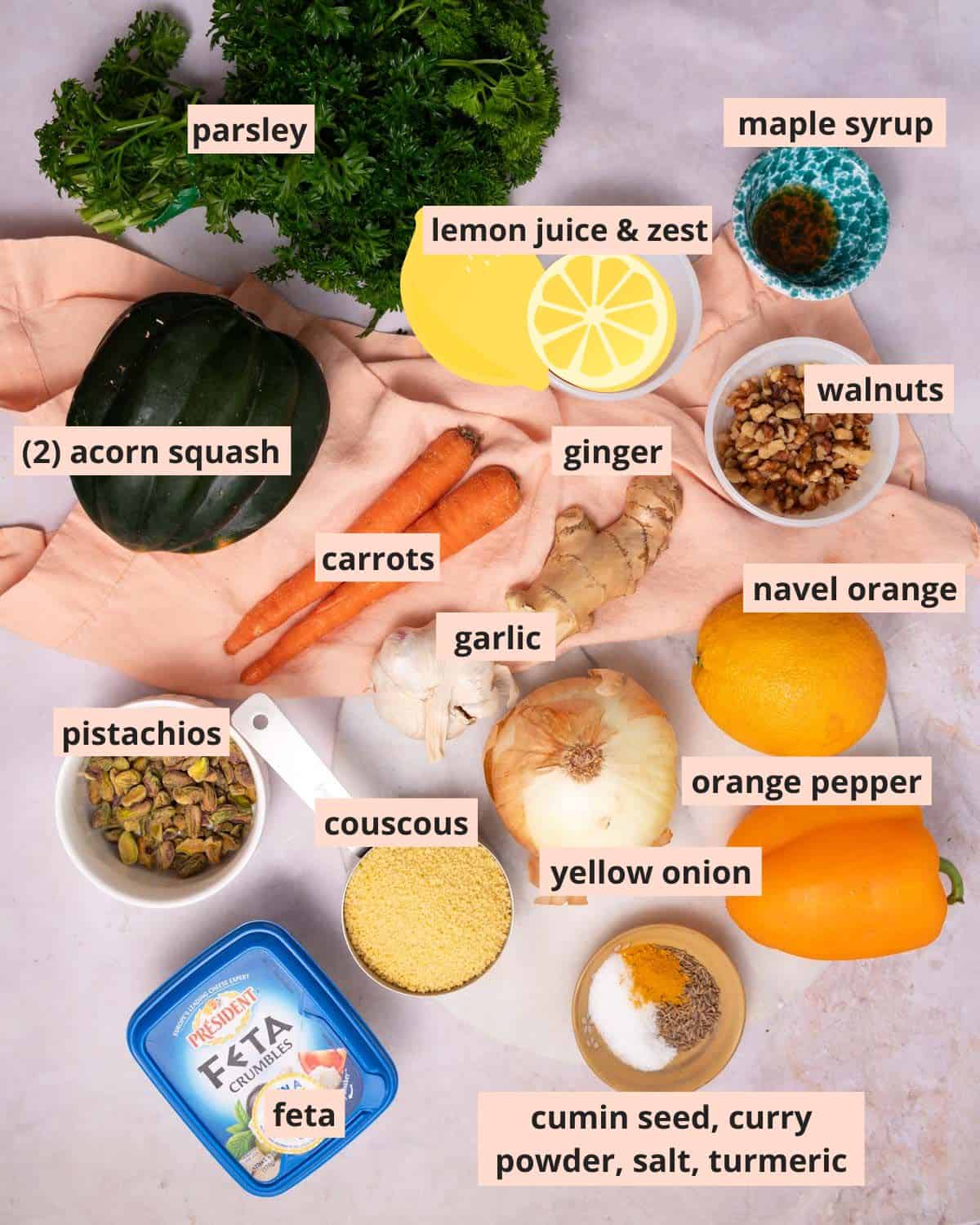 Labeled recipe ingredients.