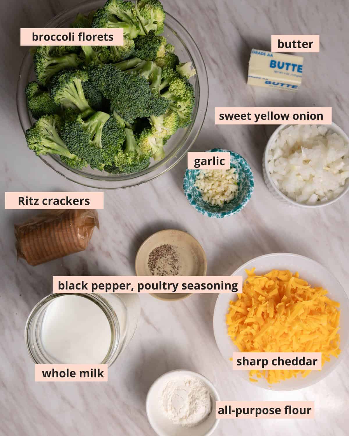 Labeled recipe ingredients.