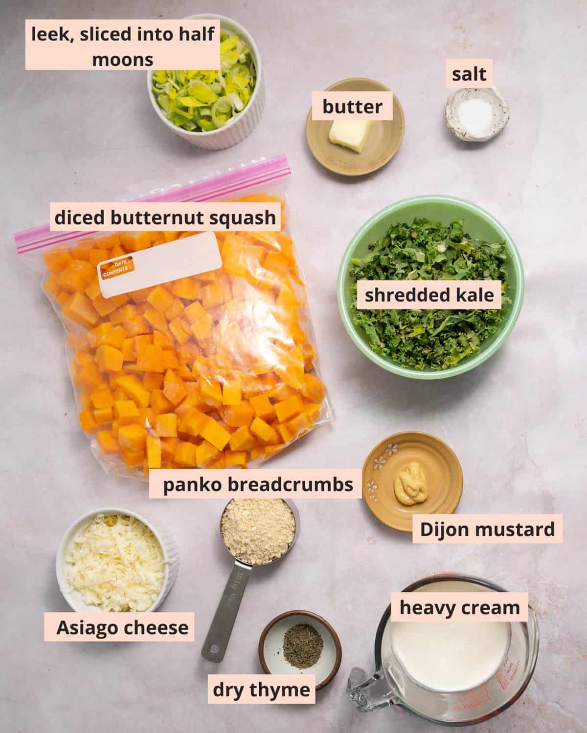 Labeled recipe ingredients.