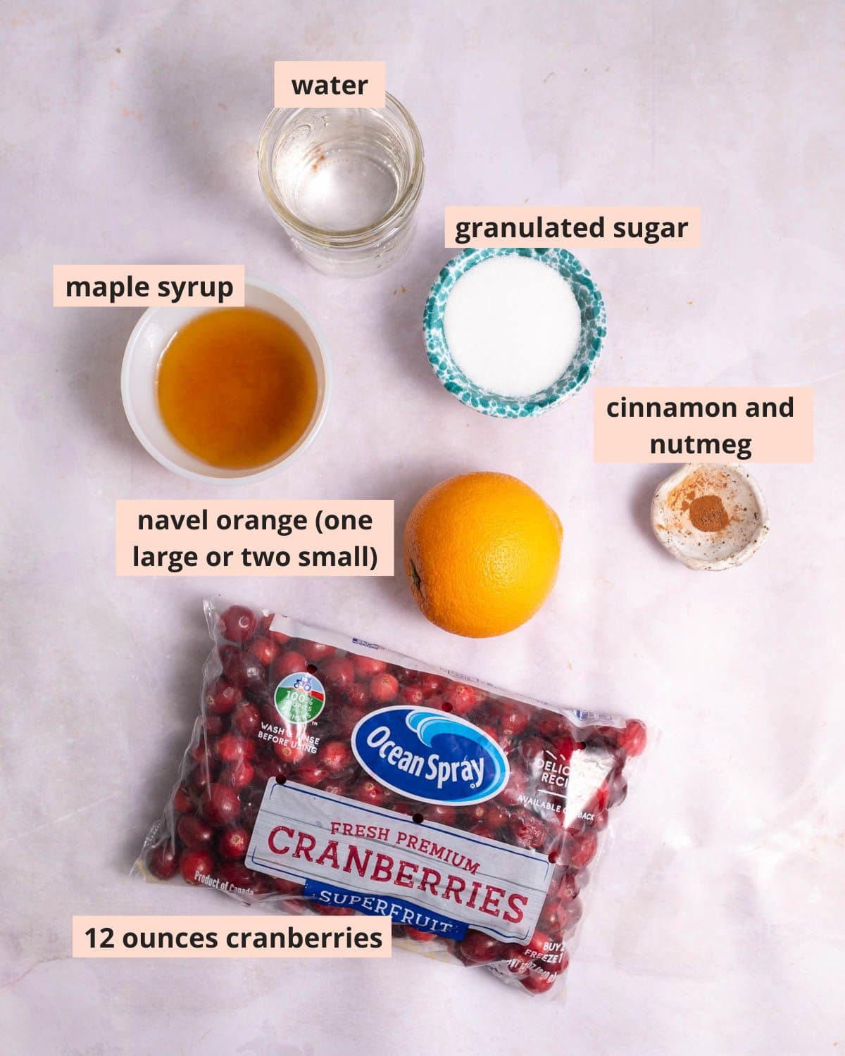 Labeled recipe ingredients.