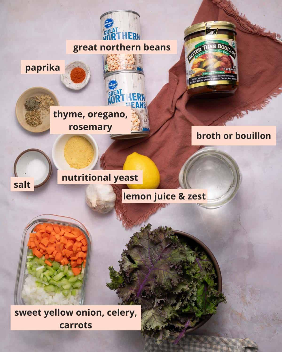 Labeled recipe ingredients.