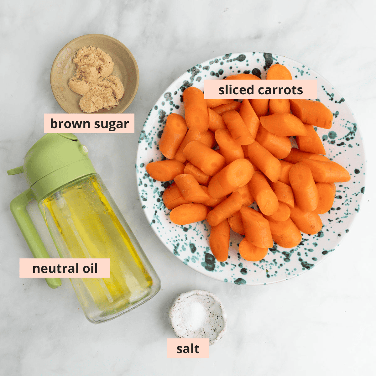 Labeled recipe ingredients.