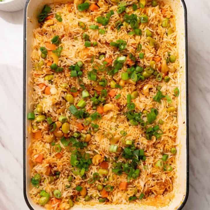 Baked Veggie Fried Rice (Dump & Bake) - Cozy Peach Kitchen