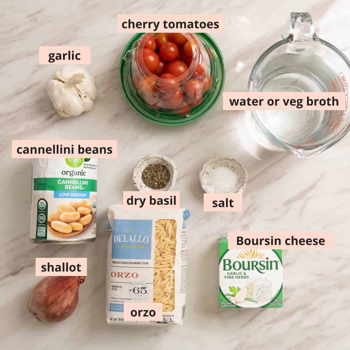 Labeled recipe ingredients.