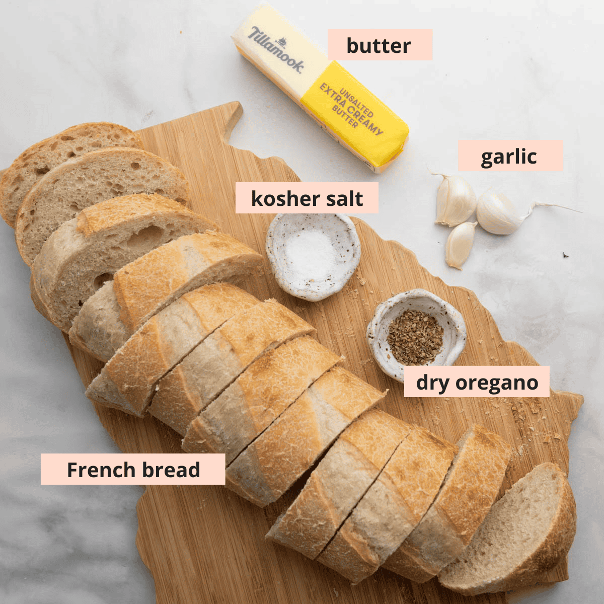 Labeled recipe ingredients.