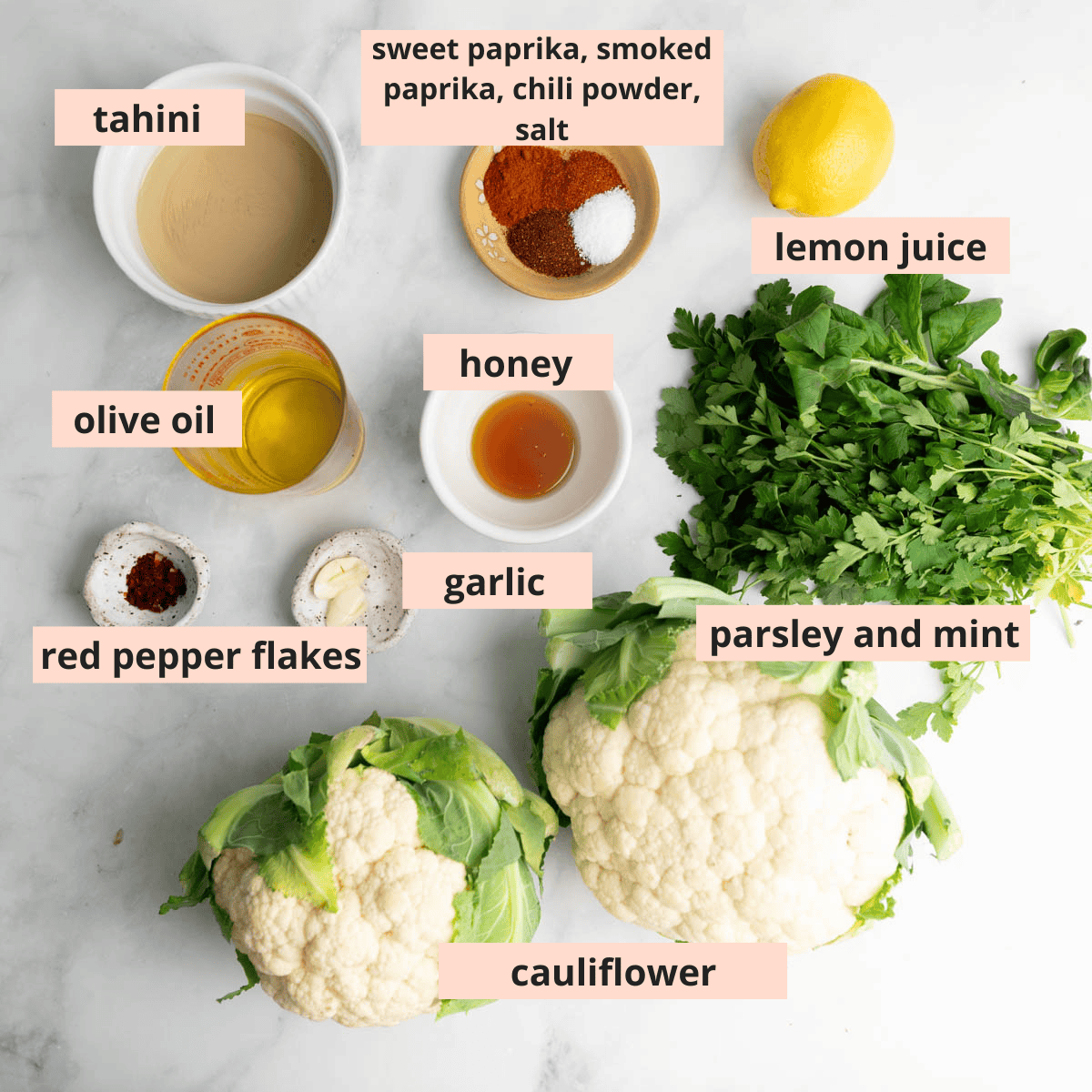 Labeled recipe ingredients.