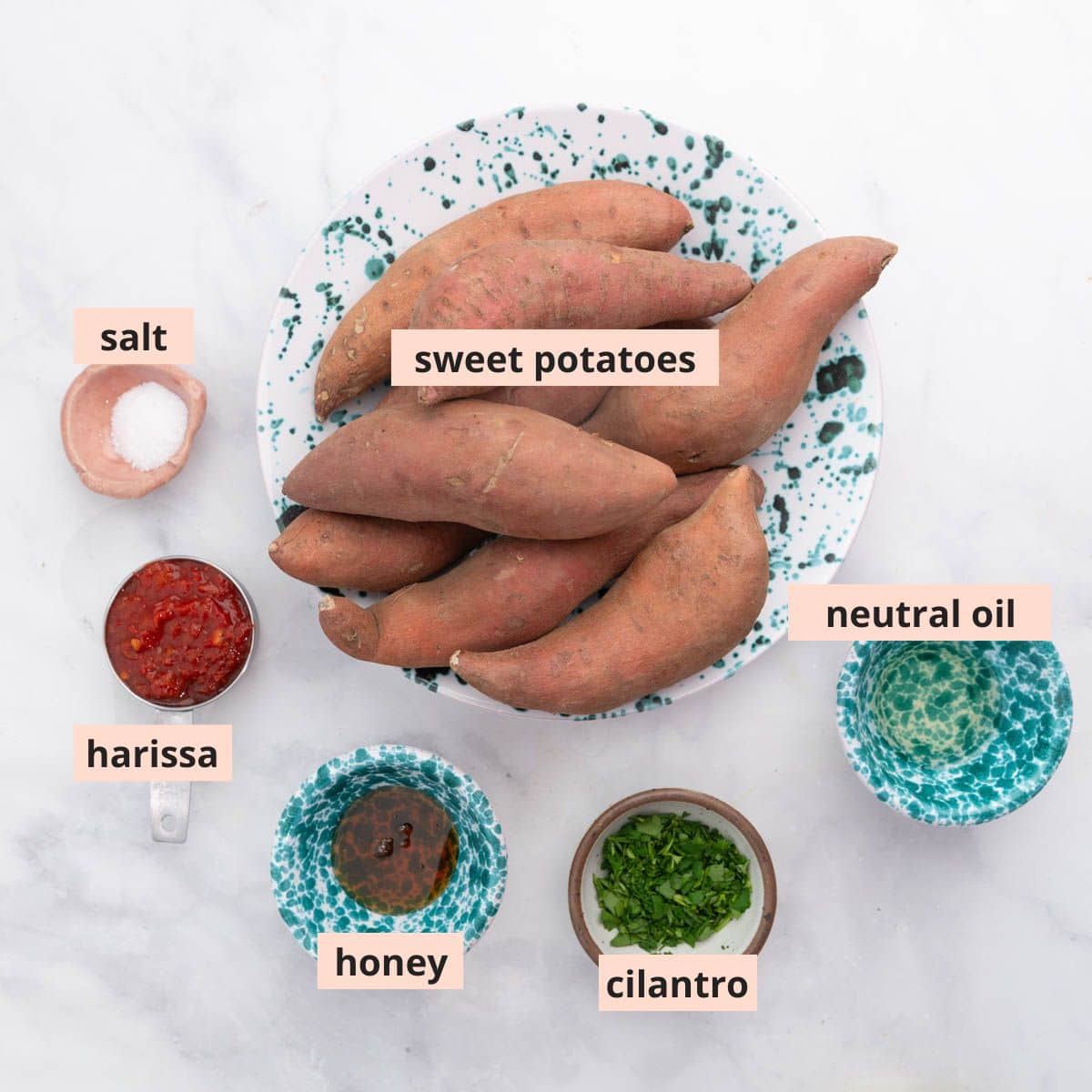 Labeled recipe ingredients.