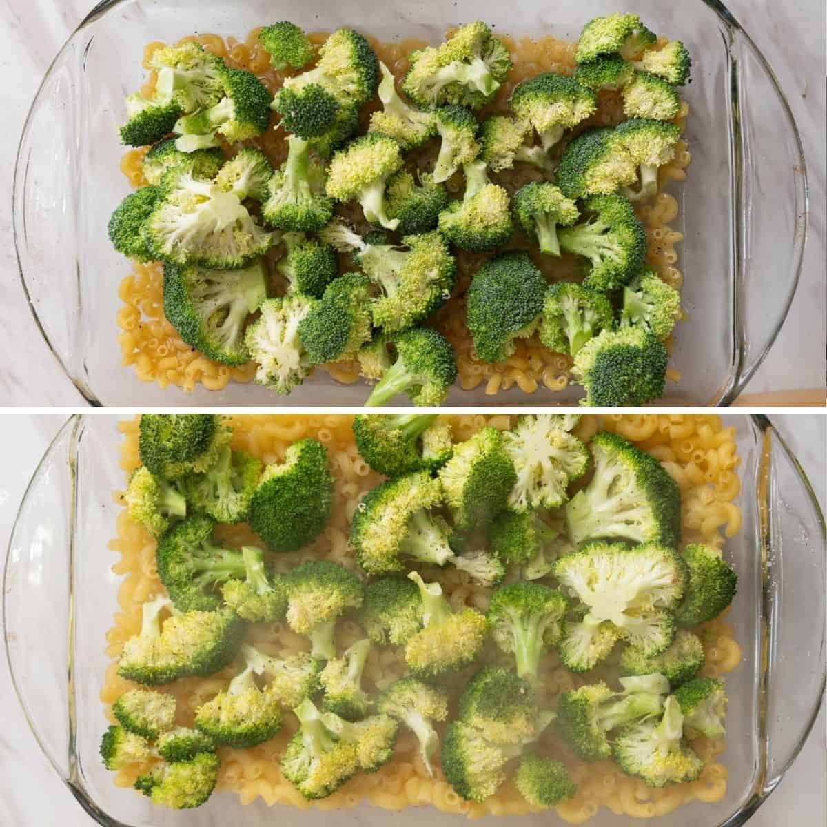 Pasta before and after baking.