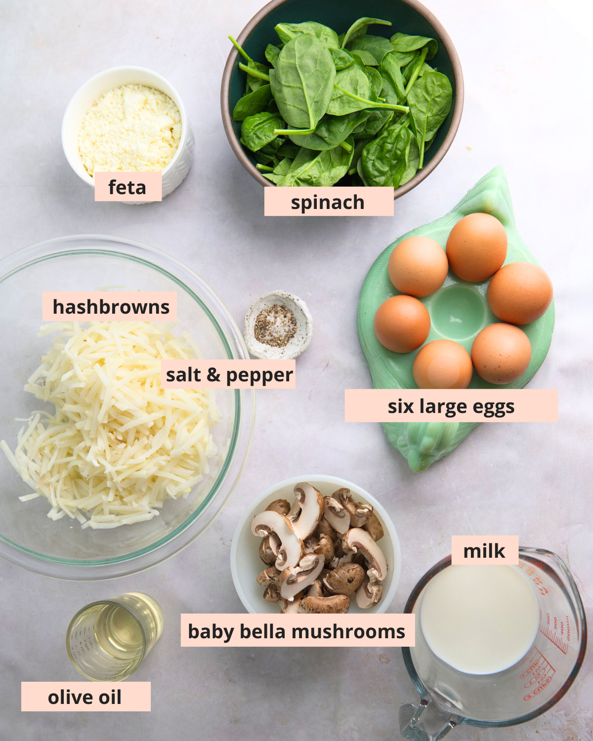 Labeled recipe ingredients.