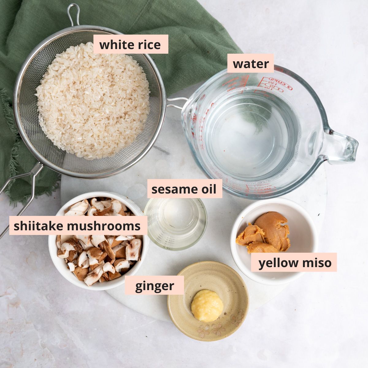 Labeled recipe ingredients.