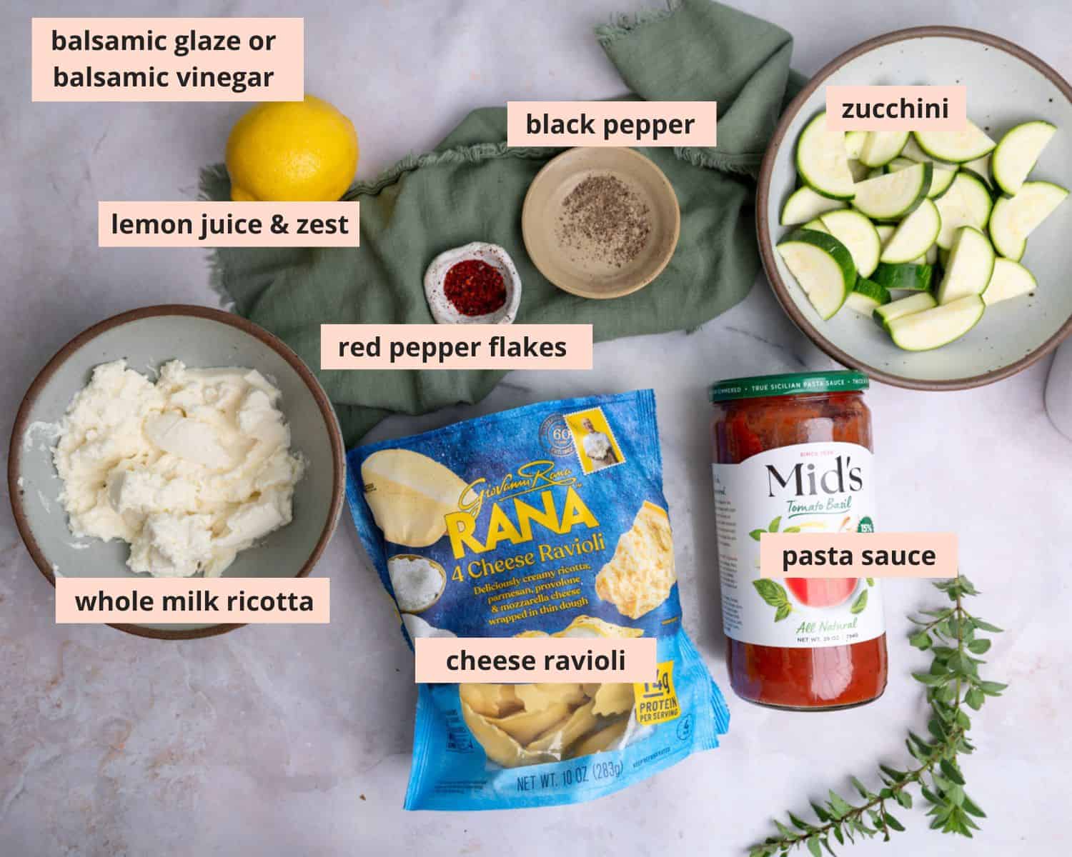 Labeled recipe ingredients.