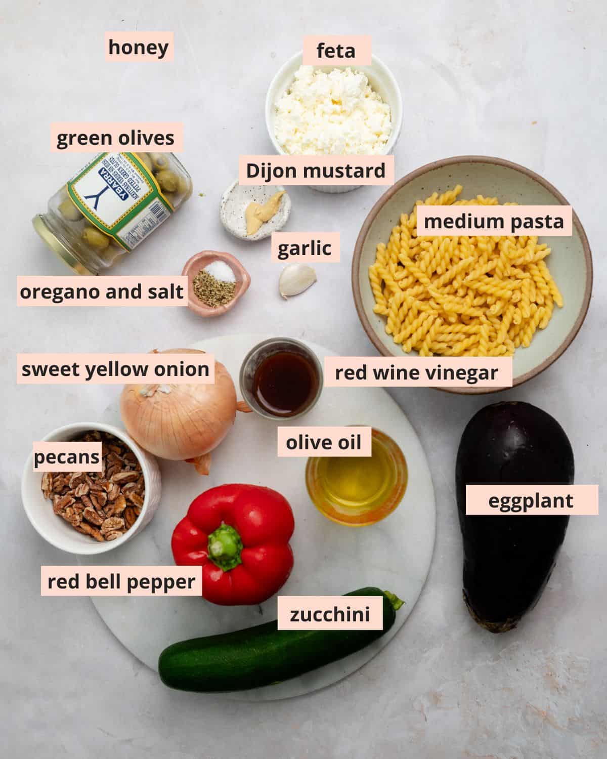 Labeled recipe ingredients.