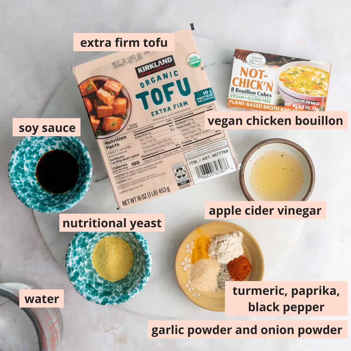 Labeled recipe ingredients.