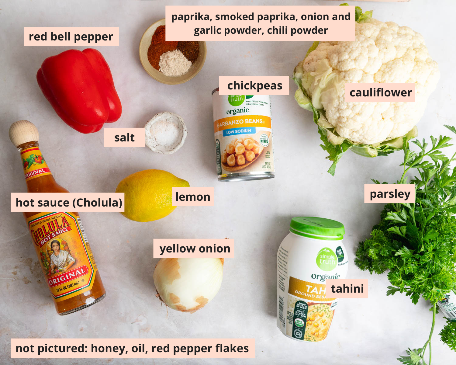 Labeled recipe ingredients.