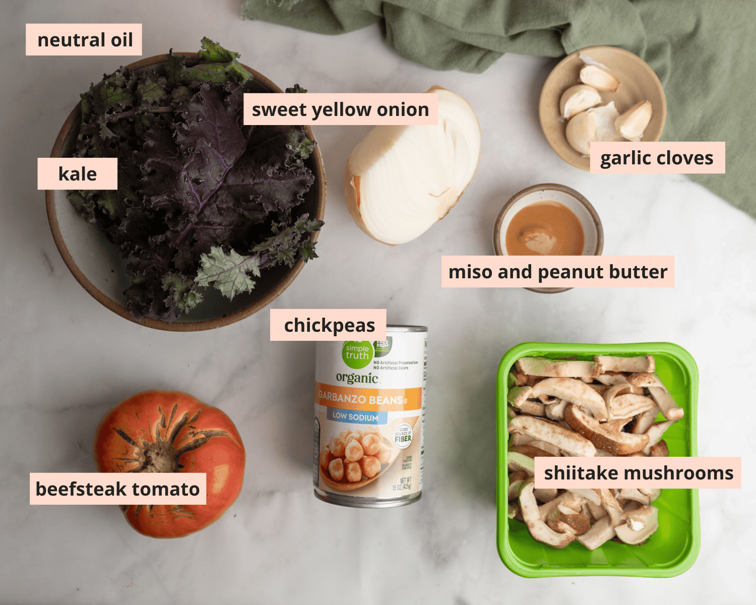 Labeled recipe ingredients.