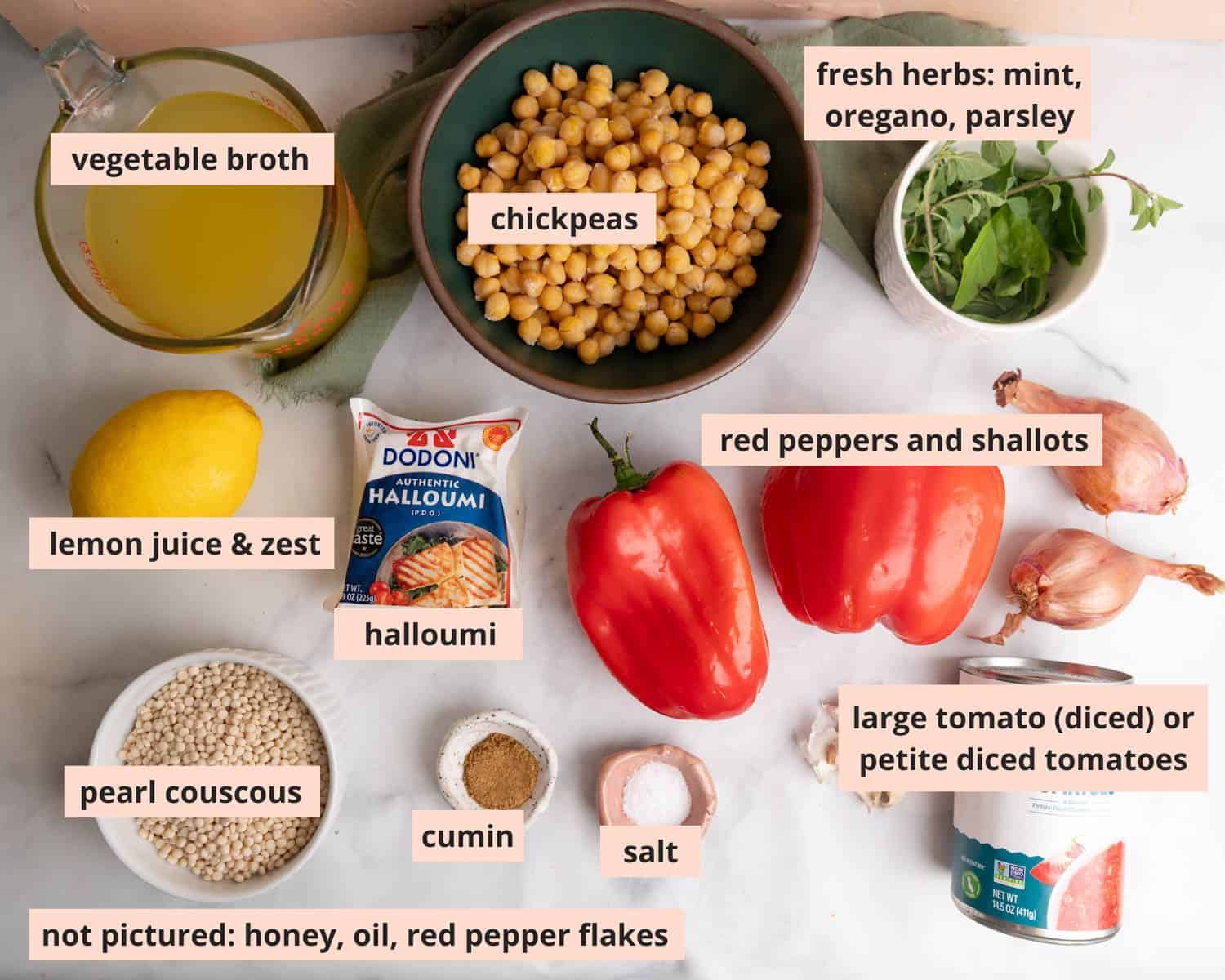 Labeled recipe ingredients.