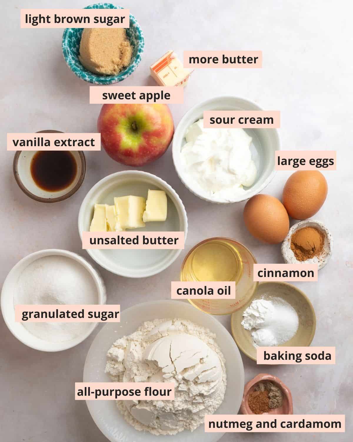 Labeled recipe ingredients.