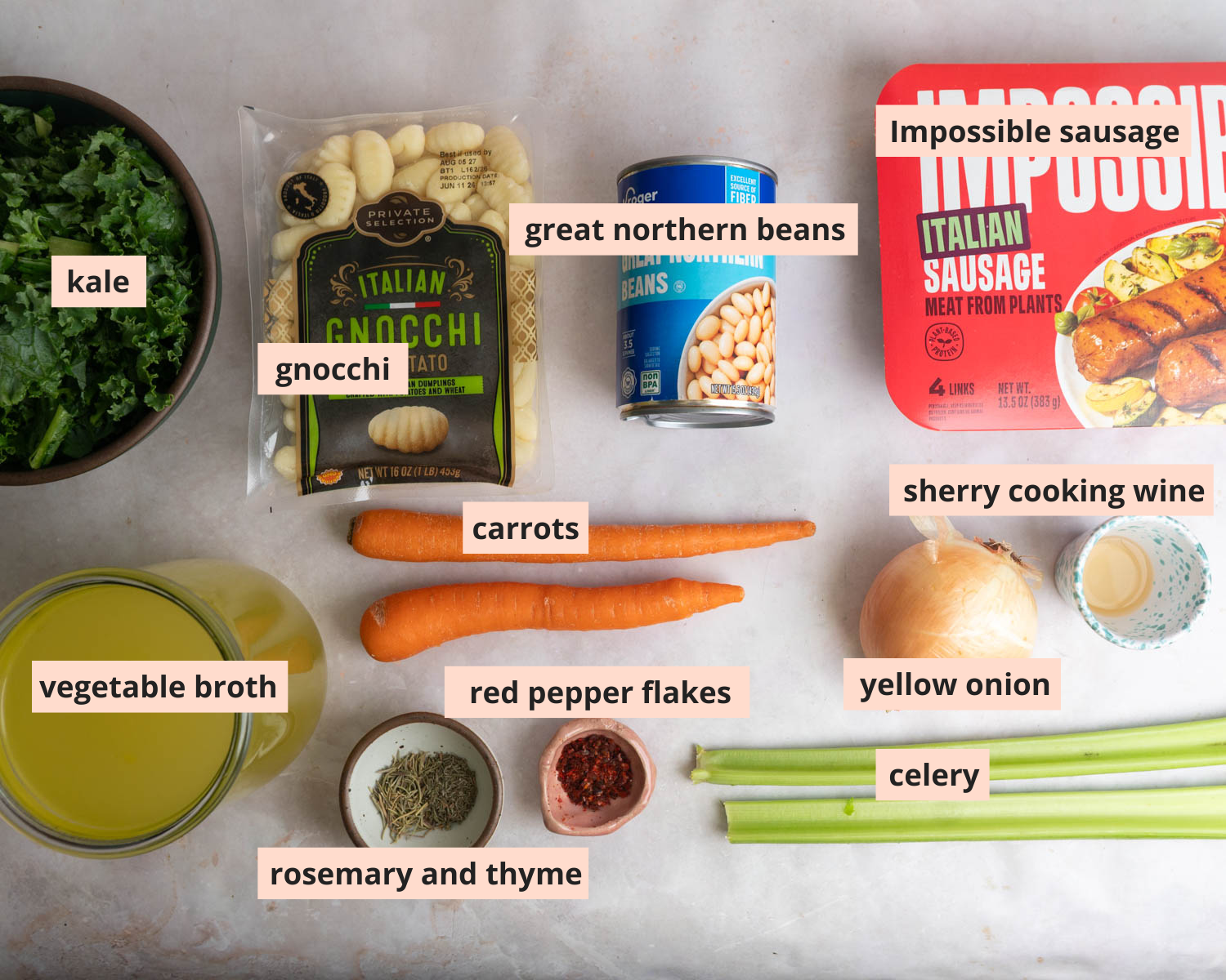 Labeled recipe ingredients.