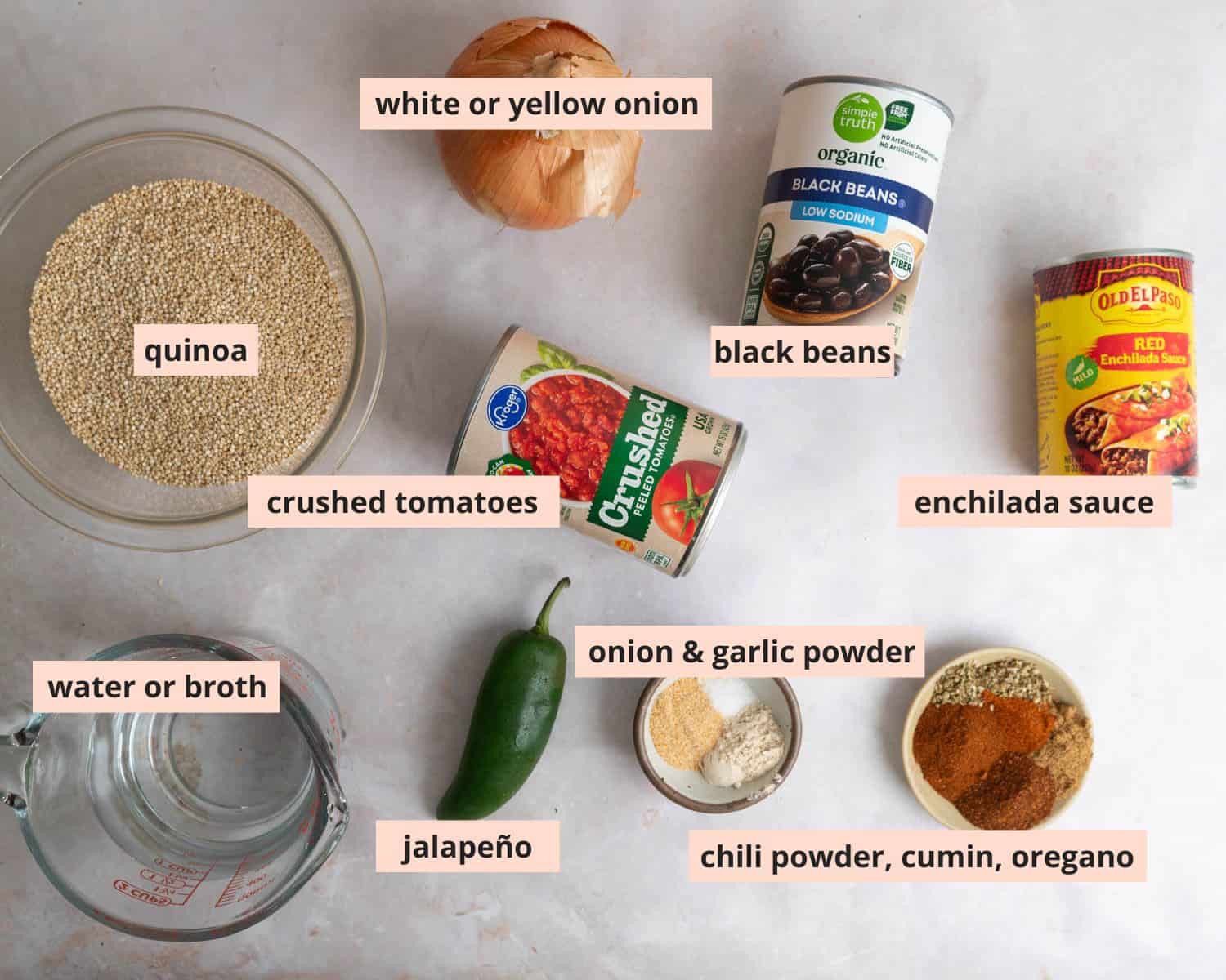 Labeled recipe ingredients.