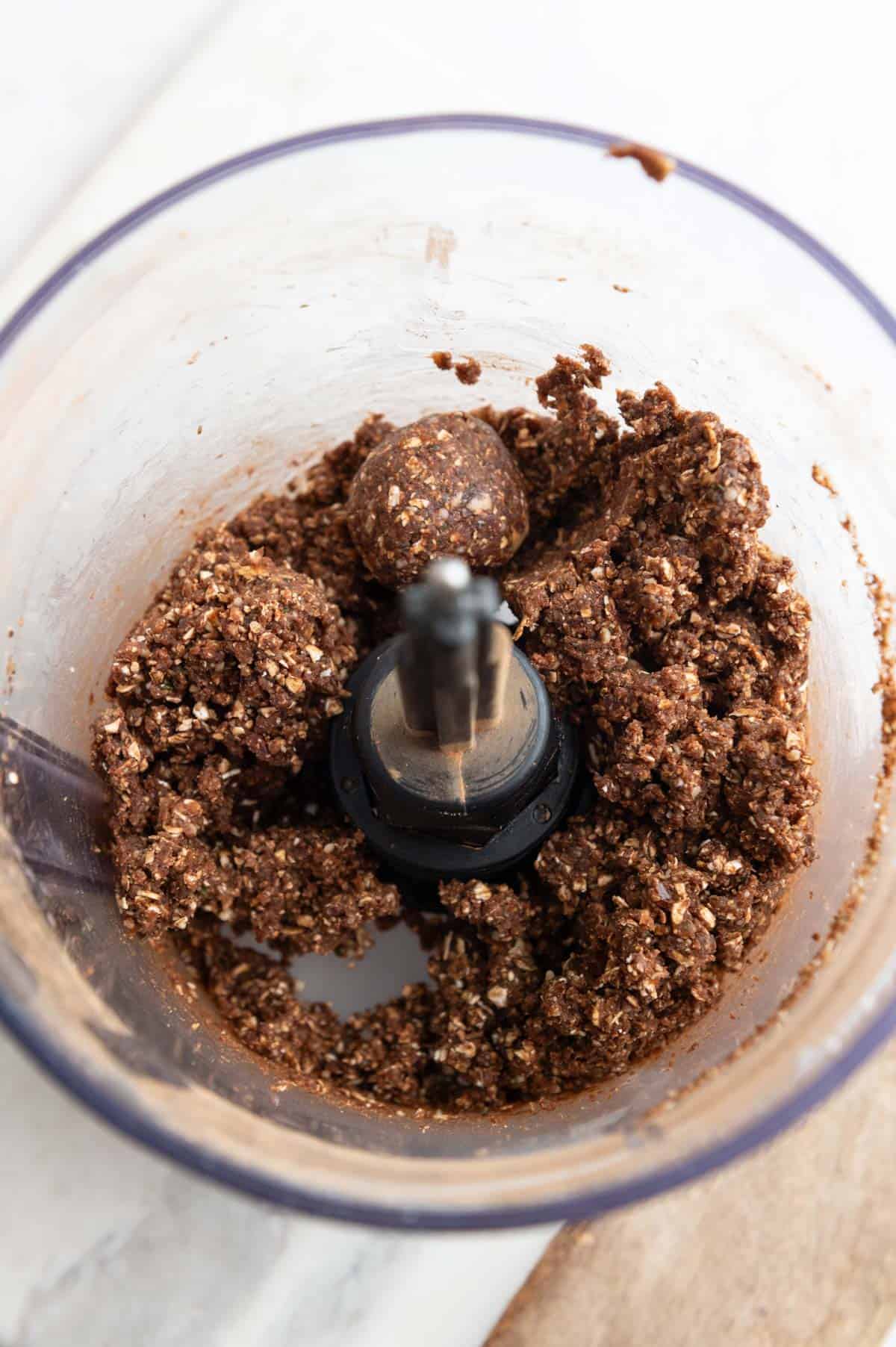 Ingredients broken down in a food processor.