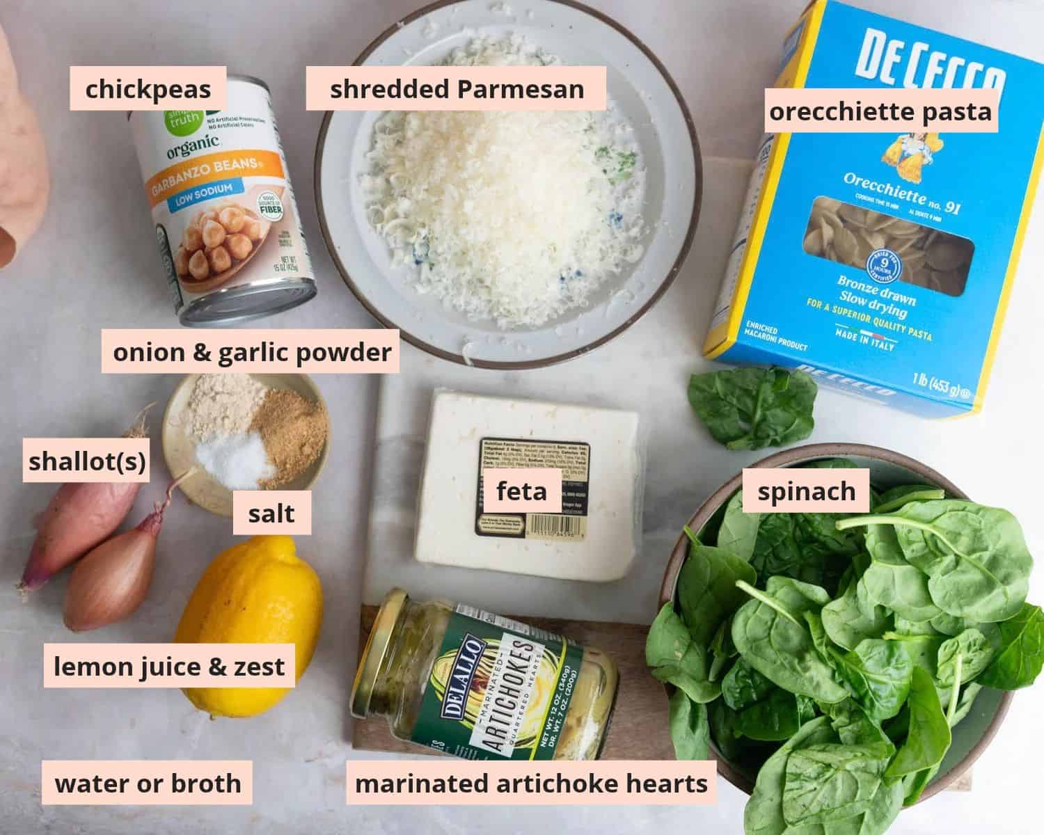 Labeled recipe ingredients.